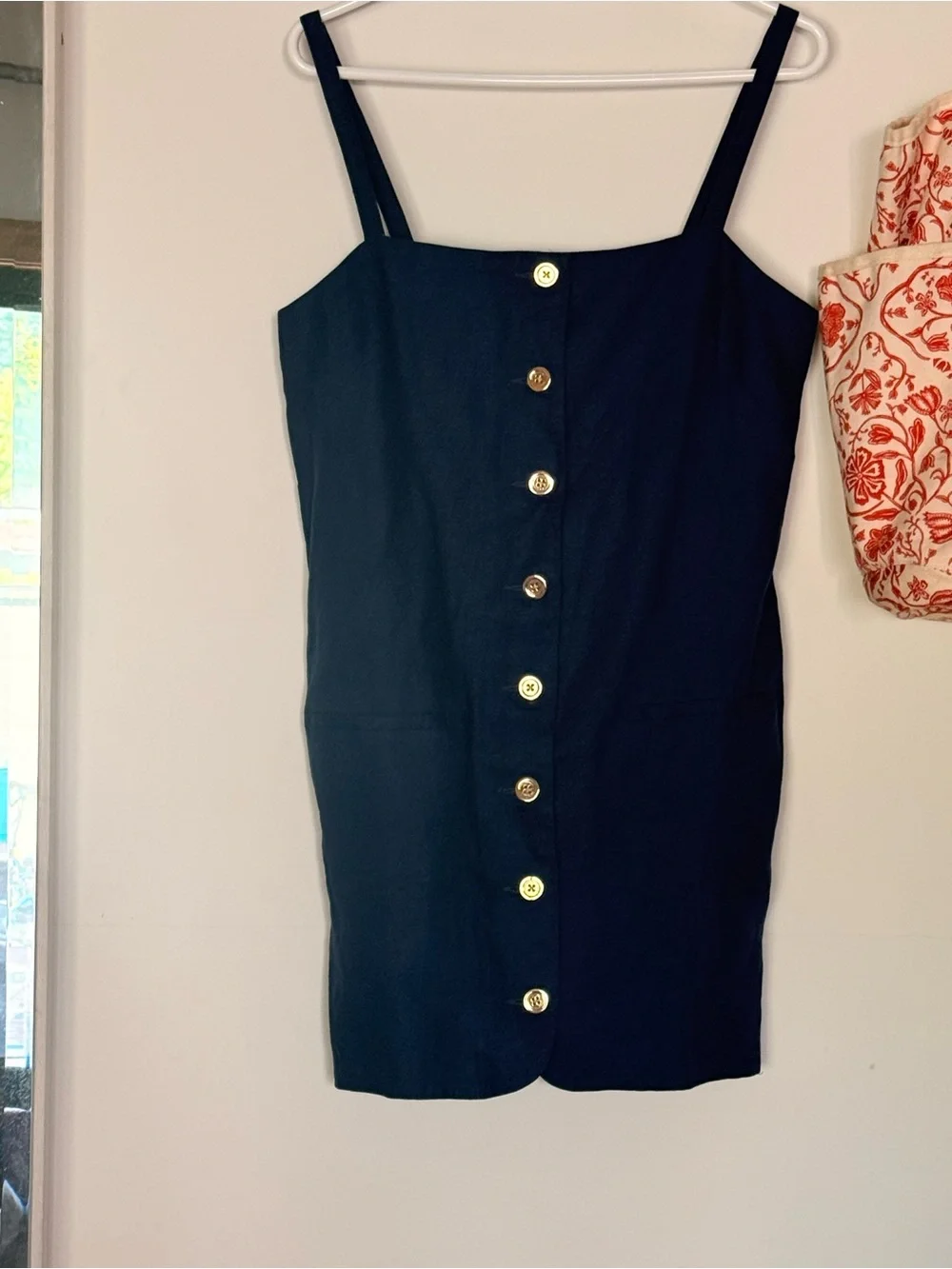J. Crew Navy Blue Button-Front Linen Mini Dress - Picture 2 of 5